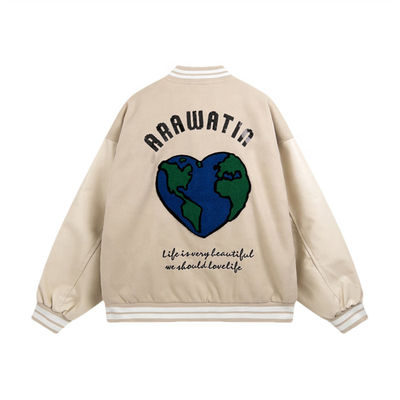 Unisex Nakış Varsity Ceketler Deri Kol Bombacı Beyzbol Letterman Ceket