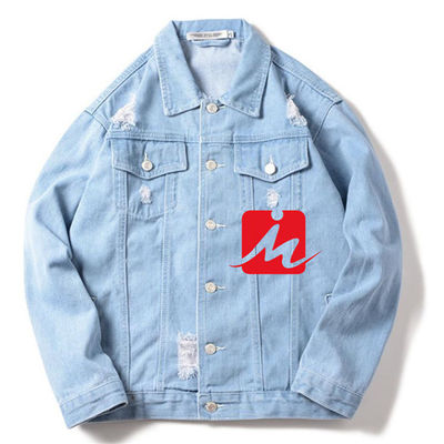 Polyester Pamuklu Nakış Kot Ceketler Streetwear Casual Sürme Ceketi
