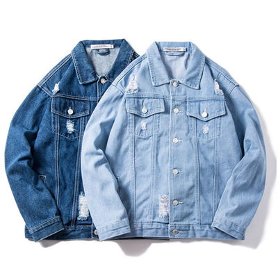 Polyester Pamuklu Nakış Kot Ceketler Streetwear Casual Sürme Ceketi