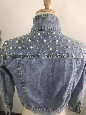Casual Nakış Kot Ceket Bayan Bluz Mandarin Yaka Ceket