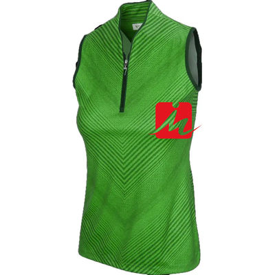 Stand Yaka Kadın Polo Gömlek Orta Özel Baskı Kolsuz 1/4 Fermuar