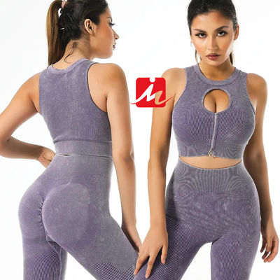 Kadın 5 Parça Spor Sütyen Ve Tayt Dikişsiz Nervürlü Fitness Setleri Spor
