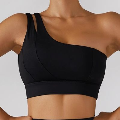 Tek Eğik Omuz Askısı Kadın Yoga Spor Iç Çamaşırı Yüksek Darbe Destek Tüpü