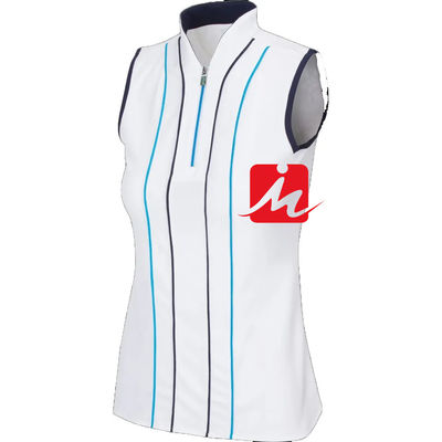 Stand Yaka Kadın Polo Gömlek Orta Özel Baskı Kolsuz 1/4 Fermuar