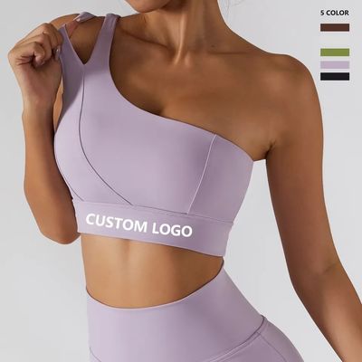 Tek Eğik Omuz Askısı Kadın Yoga Spor Iç Çamaşırı Yüksek Darbe Destek Tüpü
